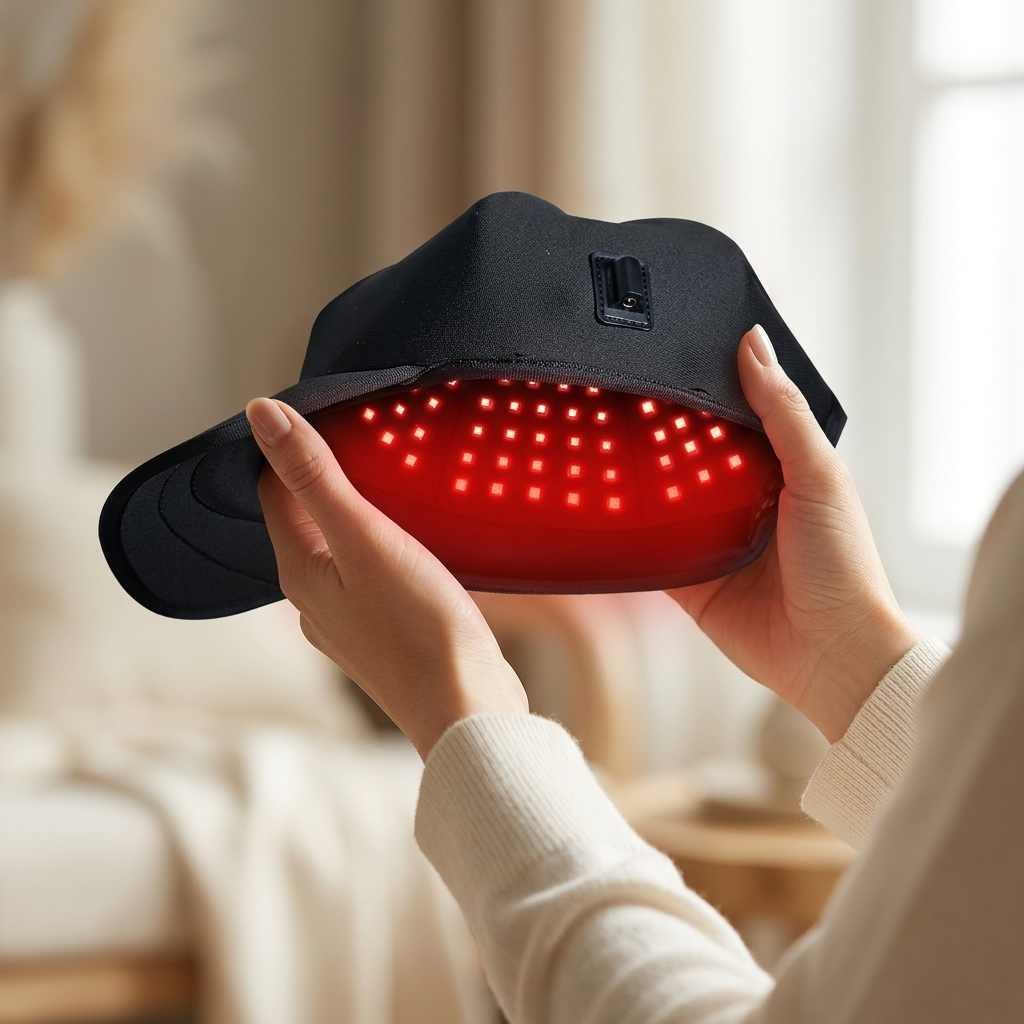 Limyaré Pro Red Light Hair Cap — held in hand