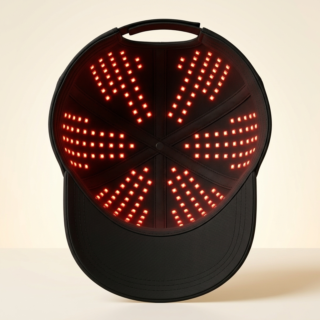 Limyaré Red Light Hair Cap — interior red LEDs lit
