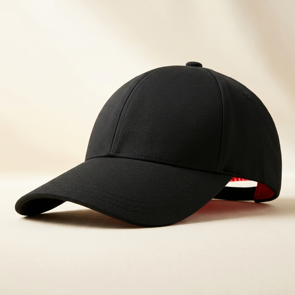 Limyaré Red Light Hair Cap — black cap 3/4 angle (cordless)