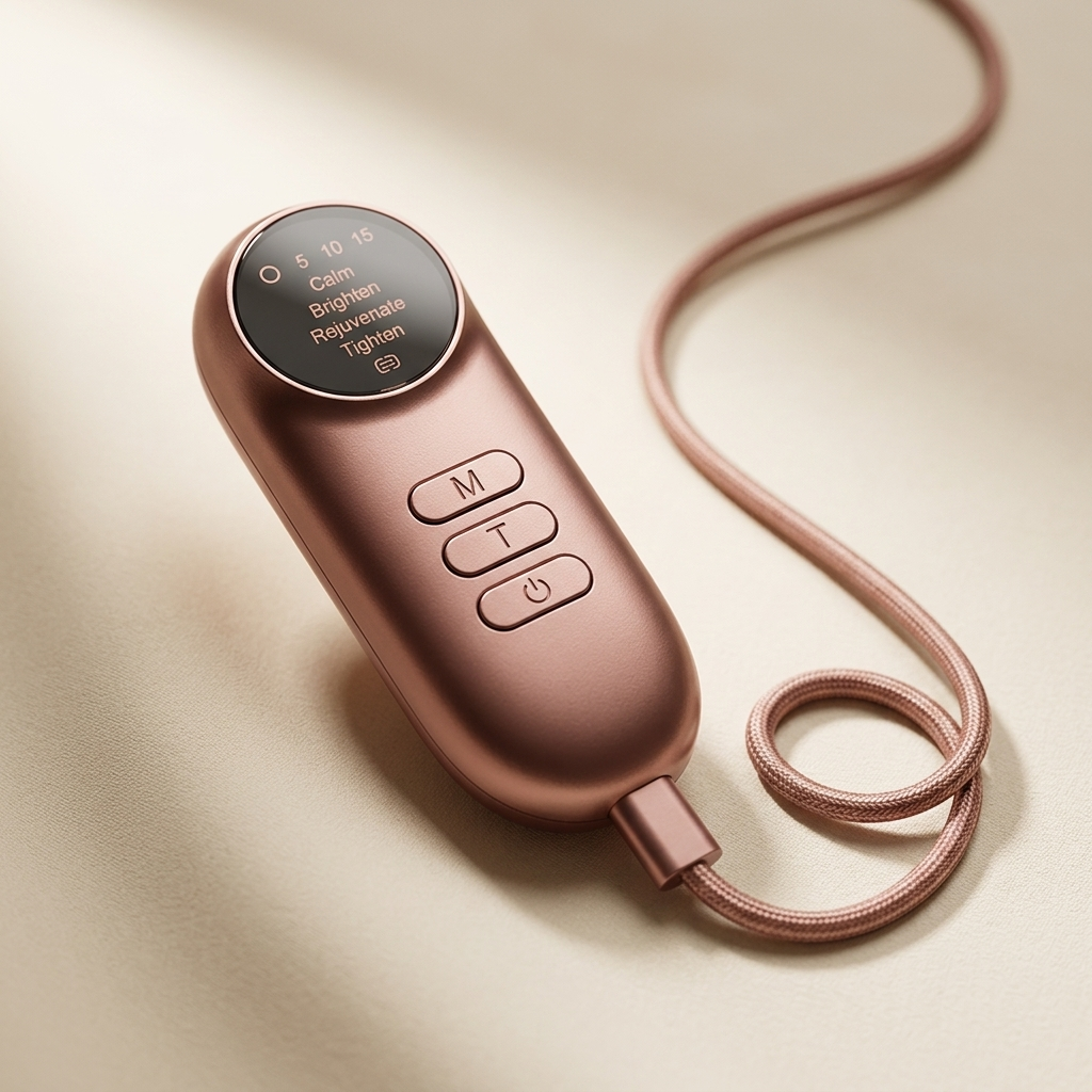 Limyaré Photon LED Face Mask (rose gold) — handheld controller